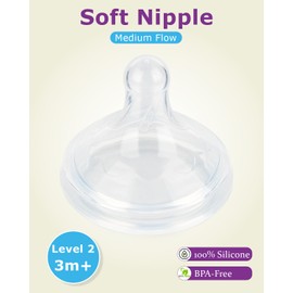 Silicone Nipple for Dr.Brown's Wide-Nick Baby Bottle & Glass Bottles,Level 2 Nipple, Medium Flow, 3m+, 6 Count
