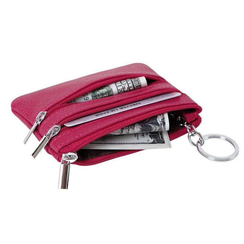 Women Ladies PU Leather Small Coin Card Key Ring Wallet