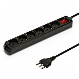 Multi Socket with 6 Sockets, Schuko + 10/16 A, with Switch 1 m Cable and Plug 16 A.