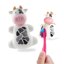 Flipper Fun Animal Cow Toothbrush Cover – Kids Toothbrush Holder with Cover – Toothbrush Holders for Bathrooms - Suction Cup Toothbrush Holder