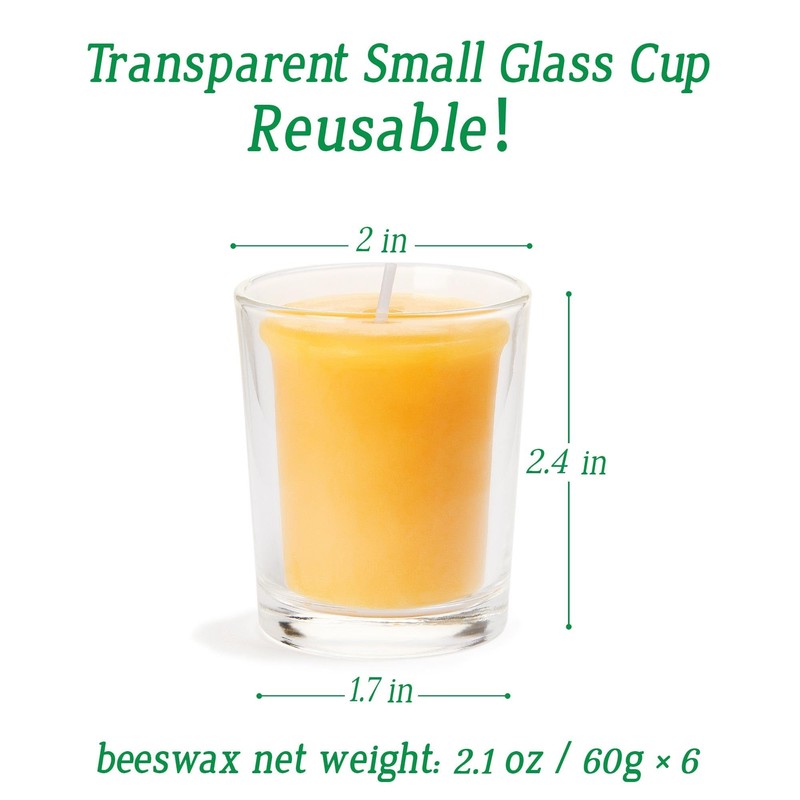 6 Pack Clear Cup Filled Beewaxs 12-Hour Beeswax Prayers Candle,Long