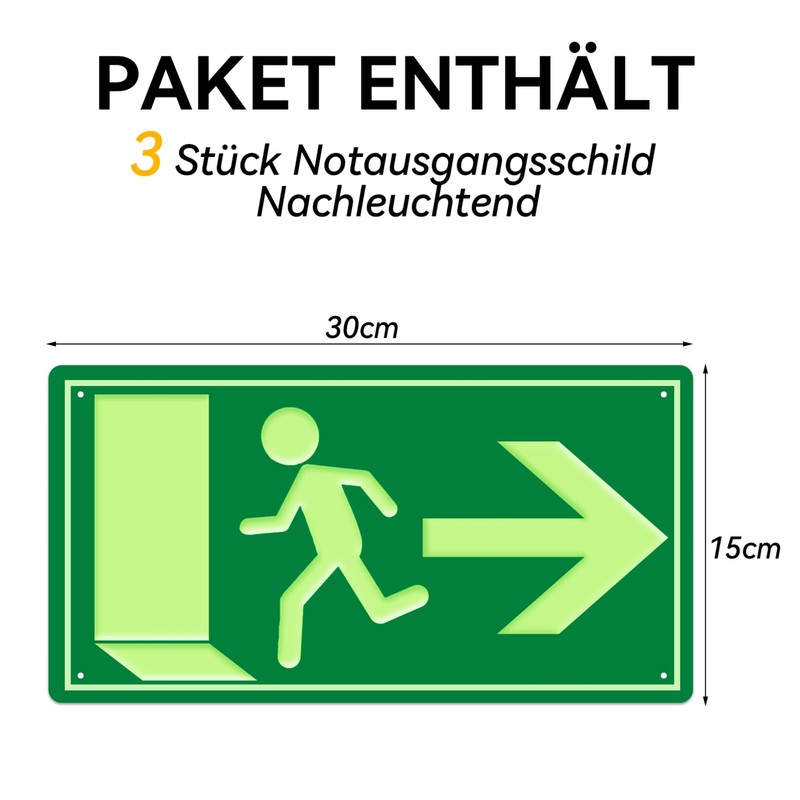 Emergency Exit Sign, Afterglow, Pack of 3 Emergency Exit Sign,