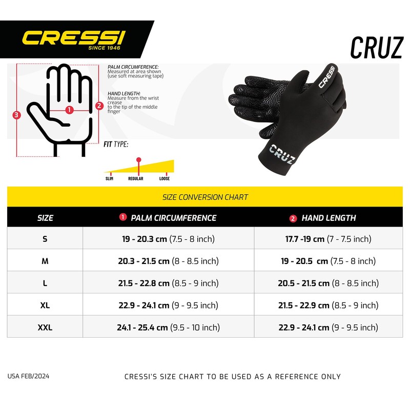 Cressi Cruz Gloves 3mm - Neoprene Diving Gloves Black 3mm