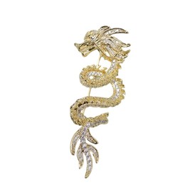 Rhinestone Dragon Brooch Pin for Women Girls Men Gold-Tone Fashion Crystal Mythical Creatures Animal Brooches Lapel Pins Dainty Dress Suit Accessories Cute Christmas Lunar Year Hip-Hop Jewelry Gift Souvenir for Friend