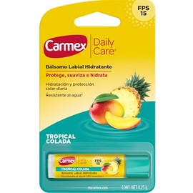 Carmex, Bálsamo Labial Hidratante Daily Care Tropicalcolada, Protege y Suaviza, Resiste al Agua, con Protección Solar FPS 15, 4.25 gr