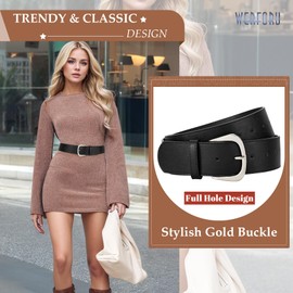 WERFORU Women's Wide Leather Belt for Dresses Jeans Pants Ladies Fashion Wide Belt with Silver Buckle