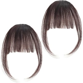 2 Piezas Extensión de Flequillo,Fleco Postizo Cabello Natural, Flequillo de Cabello Humano con Clip para Mujer, Pelo Simulado de Alta Calidad, Más Flequillo y Patillas Más Tupidos (Marrón)