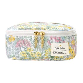 Cyalel Yahata LC Vanity Case, Makeup Pouch, Made in Japan, Cute, Cushion Pouch, Large Capacity, Home Decor, Floral Pattern, Brush Pocket, Travel, Camera Pouch, Lily Bouquet (Yellow)