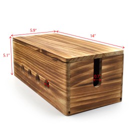 14 inch Large Cable Management Box, Wood Cord Hider Box & Organizer for Power Strip Hider Cable Storage Box for Office, TV Wires, Desk Cord Organizer, Vintage Walnut, Wood (Vintage Walnut-lid)