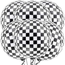 6 Pcs Race Car Balloons - Checkered Flag Party Supplies, Black And White Balloons, Checkered Birthday Decorations, Race Car Themed Party Decorations, Race Car Decorations