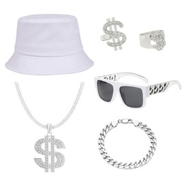 YMO 2000s Hip Hop Costume Kit, 80s 90s Rapper Costume Accessories Outfit for Men Women Old School Rapper Themed Party