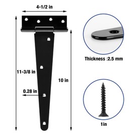 10 Inch Shed Door Hinges T-Strap Gate Hinge Heavy Duty 2 Pack Barn Farm Fence Tee Hinges for Doors Outdoor Kitchen Wood Cabinet Interior Exterior Window Bar Shop Matte Blake Door Hinge Hardware Kit