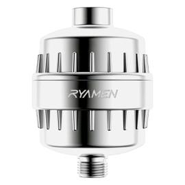 Ryamen Heavy Duty Shower Filter, Shower Water Filter, 99% REMOVAL Shower Head Filter for Hard Water, Heavy Metals, Chlorine (1 Cartridge, Silver)