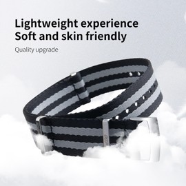 FKMBD 20mm High Density Nylon Strap WatchBand Special For Omega Seamaster 007 Moonswatch Commander Speedmaster 300 AT150 AQUA TERRA BeltSoft Canvas Fabric Strap(Color:Black Gray)