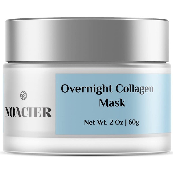 NOACIER Overnight Hydrolyzed Collagen Facial Mask – Anti Aging, Hydrating Face Cream or Moisturizer Helps Plump, Smooth, & Brighten Skin – Infused with Squalane Oil, Peptides, & Glycerin, 2 Oz.