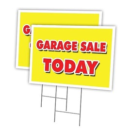 Garage Sale Today 2 Pack of 18" x 24" Yard Sign & Stake | Advertise Your Business | Stake Included Image On Front Only | Made in The USA