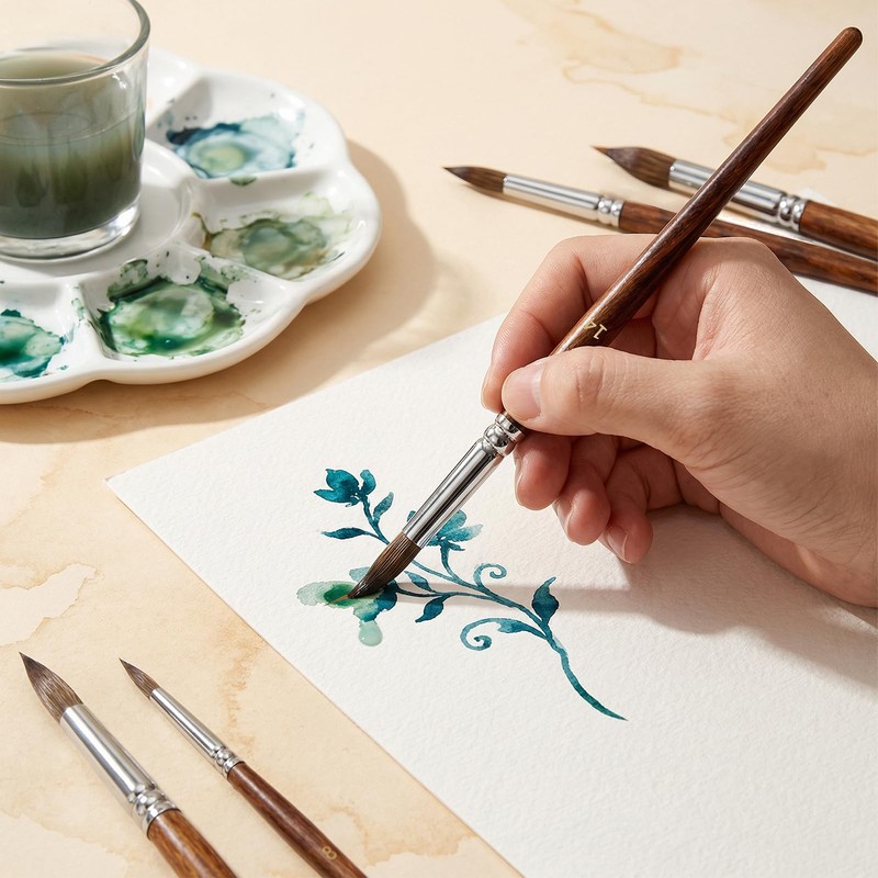 houlishu 6 Pcs Watercolor Brushes Set - Extended Needle Point