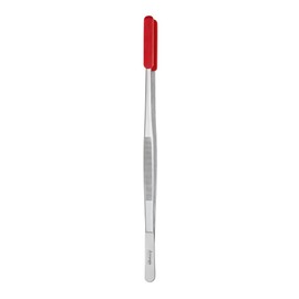 triangle Barbecue Tweezers with Red Silicone Tips - 35 cm - Stainless Steel Culinary Tweezers for Precise Grilling, Plating & Serving - Dishwasher Safe