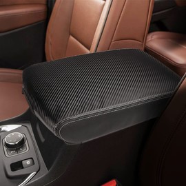 INTGET Center Console Armrest Cover for Chevy Traverse Accessories 2018-2023 2019 2020 2021 2022 Leather Middle Console Lid Pad Protector Elbow Arm Rest Covering Car (Black with Carbon Fiber Texture)