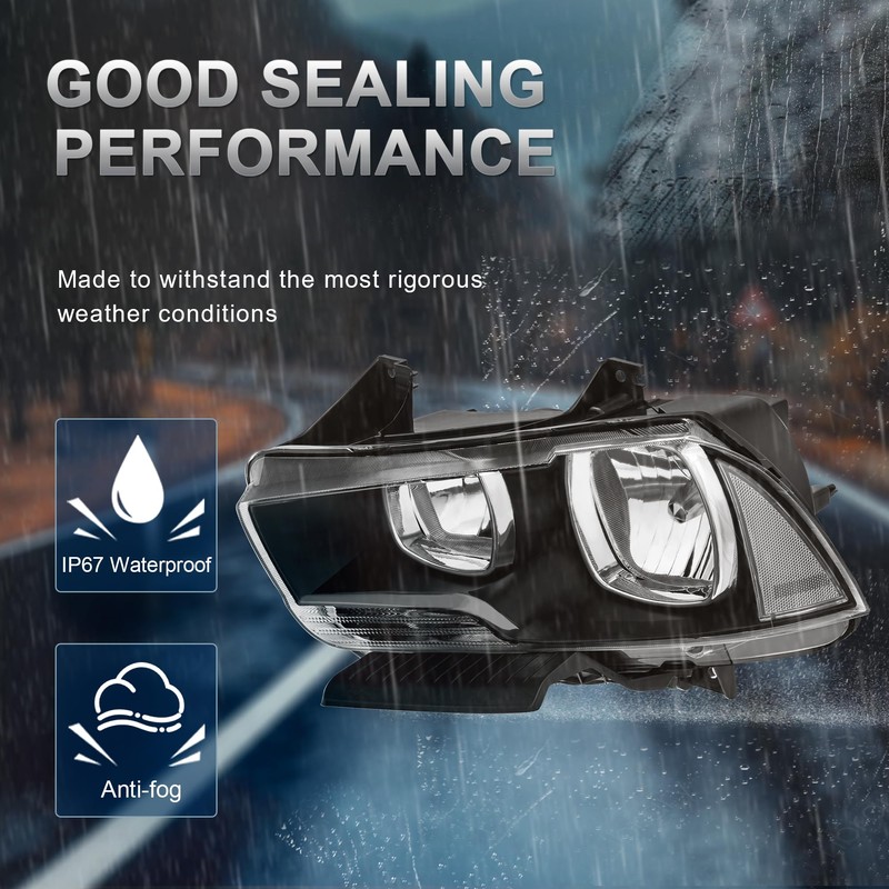 KUIPERAUTO Halogen Headlights Assembly Compatible for 2011-2014 Dodge Charger Black