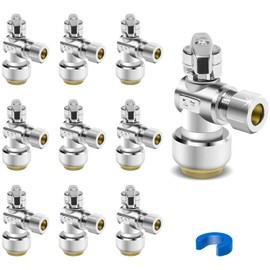 Dingbaayee 10PCS Angle Stop Valve, 1/2 x 3/8 Inch Compression Angle Water Shut Off Valve, Toilet Faucet Valve, Pushfit 1/4 Turn, No Lead Brass Push to Connect Plumbing Fitting for Copper, CPVC, PE-RT, PEX Pipe