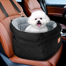 OShuKang Cozy Edge Dog Car Seat for Small, Medium Sized Dogs, Memory Foam Dog Booster Car Seat Under 25lbs, Eleveted Pet Car Seat, Car Dog Bed with Washable Removable Cover and Pockets, Black&Gray