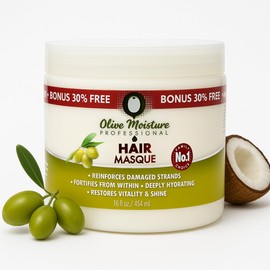 Olive Moisture Hair Masque for Damaged Hair 16 oz, 454ml – Deep Conditioning Treatment Restores Shine, Repairs Breakage, Hydrates Dry Hair, pH Balanced
