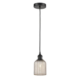 INNOVATIONS LIGHTING Edison - Bridal Veil - 1 Light 5" Cord Hung Mini Pendant - Matte Black Finish - Mercury Shade