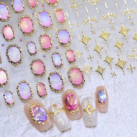 Gold Nail Stickers Star Nail Art Stickers with Ombre Design Circle Nail Decals for Nails Art 5D Self Adhesive Nails Supplies for Women Girls Kid Manicure Decoration 2 Sheets