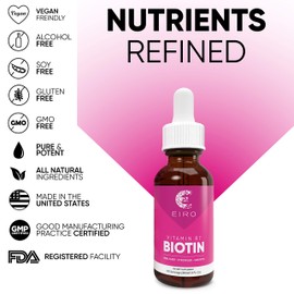 EIRO Biotin Liquid Drops | 6000mcg per serving | Healthier, Stronger, Faster - Hair & Nails | Superior Absorption