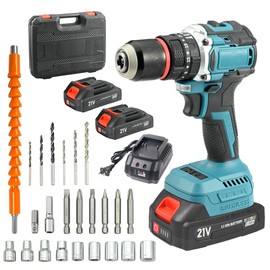 Brushless Cordless Hammer Drill Set, QIUMIN 21V Cordless Screw Driver with 2 Batteries 2000mAh and 1 Fast Charger, 55Nm Max Torque, 1/2" Keyless Metal Chuck, 35+3 Torque Settings, 24pcs Accessories