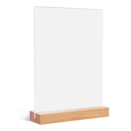 QOCUILC A6 Plexiglas Aufsteller mit Holzsockel – Doppelseitiger Acryl Tischaufsteller im T-Design – Transparente Werbeaufsteller für Speisekarten, Preisschilder, Informationen – Acryl Aufsteller
