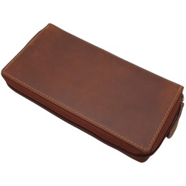 myledershop Large Full-Grain Leather Women's Purse/Purse/Wallet/Purse All Around with Liana Embossing or without Embossing and RFID & NFC Protection Including Sewing Kit, Without embossing/cognac,