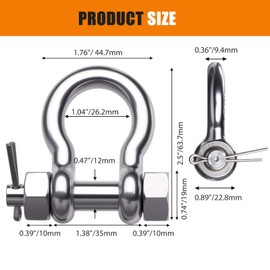 Riayer 3/8" Bow Shackle (Pin 3/8", Jaw 1/2") 2-Pack, 316 Stainless Steel Marine Grade Anchor Shackle with Cotter Pin, Heavy Duty Boat Rigging Shackle