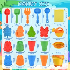 Juguetes de Playa para niños Incluye Pala de cubeta de Arena Plegable y Juguetes de rastrillo de Arena, 19 Piezas con Bolsas de recolección de Arena,moldes de Arena para niños, Fiesta en la Playa