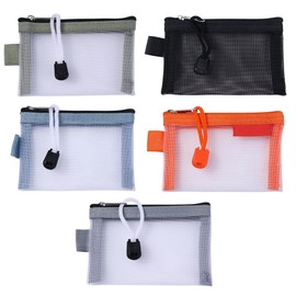 Pokinge 5pcs Mesh Storage Bags Mini Transparent Grid Zipper Pouch Portable File Bag Small Coin Wallet Nylon Zipper Pouch Portable Stationery Storage Bags