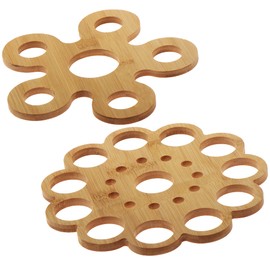 com-four® 4 x Bamboo Trivets, Sustainable Underlays for Pots, Pans, Casserole Dishes and Plates, Natural Pot Coaster, Heat Protection Tray Made of Bamboo (Pack of 2, Bamboo, Style 2)