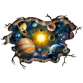 Pinenjoy 3D Galaxy Planets Wall Decals Smashed Solar System Wall Sticker 31.5x47.2inch Cracked Outer Space Removable Vinyl Wall Clings for Ceiling Floor Living Room Bedroom Decoration