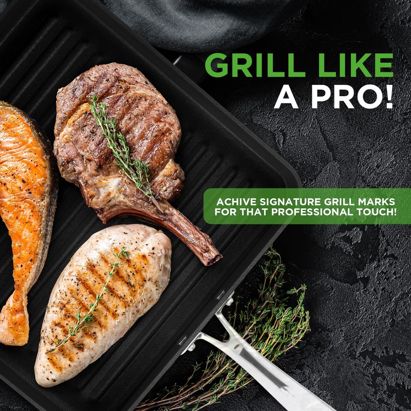 NutriChef 11’’ Nonstick Griddle & Grill Pan – Dishwasher Safe,