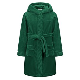 Boys Girls Dressing Gown Kids Robes - Flannel Hooded Robe Loungewear with Silk Eye Mask, Sante Green, 13-14 Years