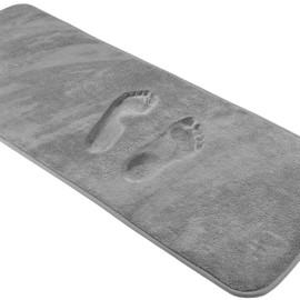 Grey Bath Mat Runner Long Narrow Bathroom Rug Memory Foam Microfiber Bathroom Carpet Non Slip Soft Absorbent Washable Bathrug,16" x 47"