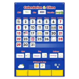 Godery Spanish Calendar and Weather Pocket Chart, Classroom Organized Chart, 140 Pieces (Spanish)