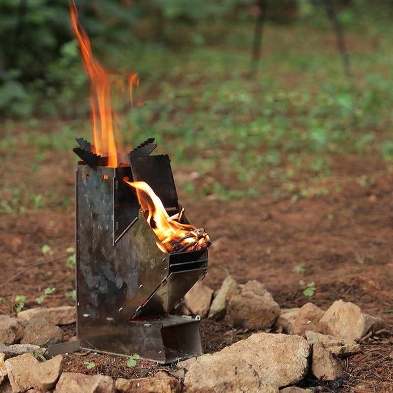 Outdoor Collapsible Wood Burning Stove Detachable Portable Stainless Steel Rocket