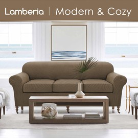 Lamberia High Stretch Sofa Cover for 2 Cushion Couch Loveseat Cover 3 Pieces Thick &Washable Plush Jacquard Sofa Slipover Couch Cover Furniture Protector for Dogs,Pets&Kids