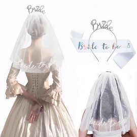 Nenluny 3 Pack Bride Headband with Veil and Sash Bride to Be Sash & Headband Tiara Bachelorette Party Supplies Bridal Shower Decorations