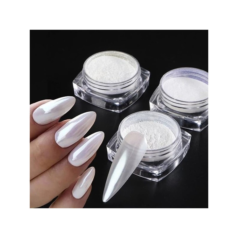 Hailey Bieber Glazed Doughnut Nails Chrome Powder White Powder White