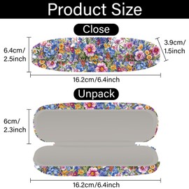 CREATCABIN Glasses Case Skull Flower Motif Hard Case Leather Sunglasses Case Holder Portable Glasses Case Clamshell Protective Case with Cleaning Cloth for Women Men Travel 16.2 x 6.4 x 3.9 cm