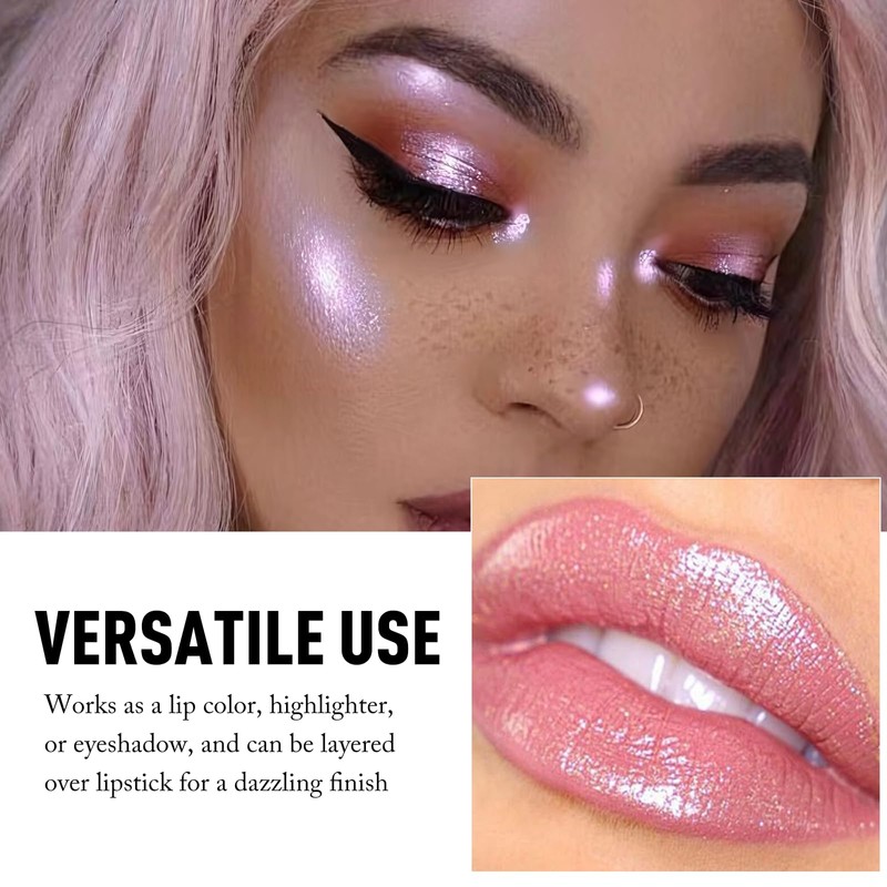 Wugbc Nude Pink Metallic Glitter Lipstick for Women, High Shine