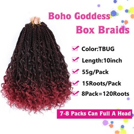 10inch Goddess Box Braids Crochet Hair Box Braids Crochet Hair For Black Women Pre Looped Crochet Hair with Curly Ends Bohemian Crochet Box Braids Crochet Hair(10inch(Pack of 8), TBUG)