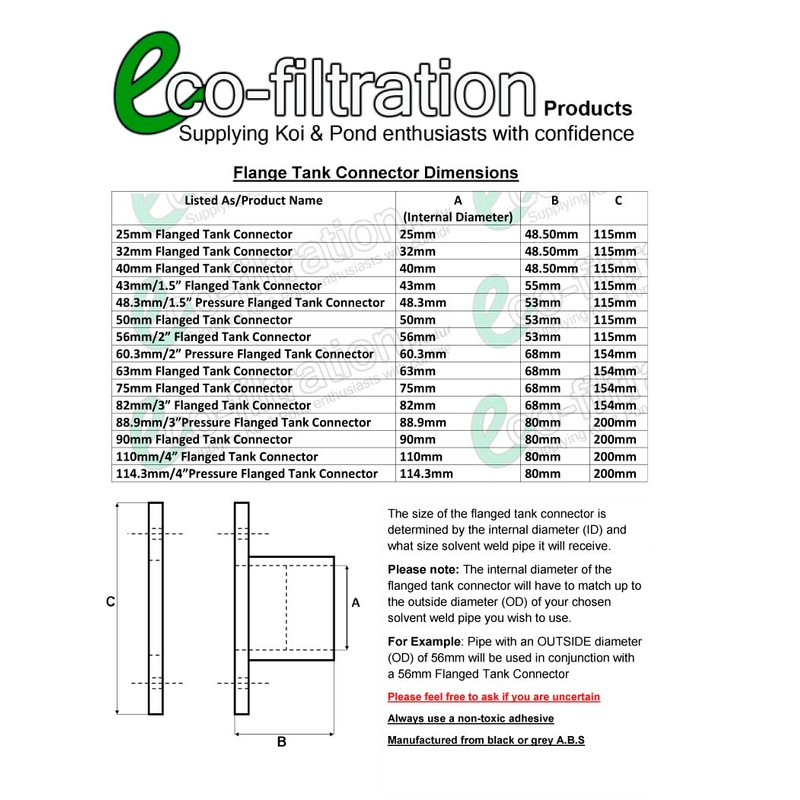 25MM/1" FLANGED Tank Connector KOI Fish Pond Pump Filter Pipe